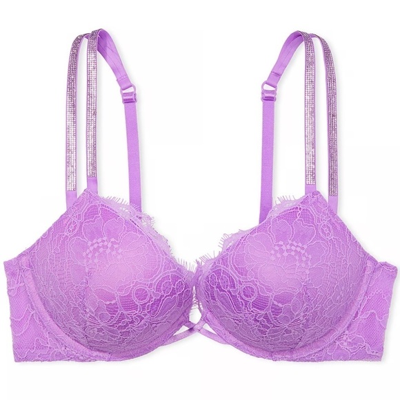 Brand New Victoria’s Secret Bombshell Plunge Lace Double Shine Strap Purple Bra - Picture 1 of 16